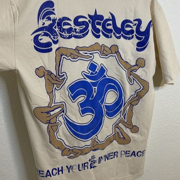 NEW-Hellstar- Yoga school of enlightenment- cream and blue- men's size large - Picture 9 of 10